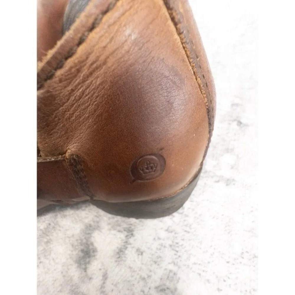 Born Ankle Boots Leather Buckle Zip Side Women Est.‎ Sz 8 Brown Block Heel
